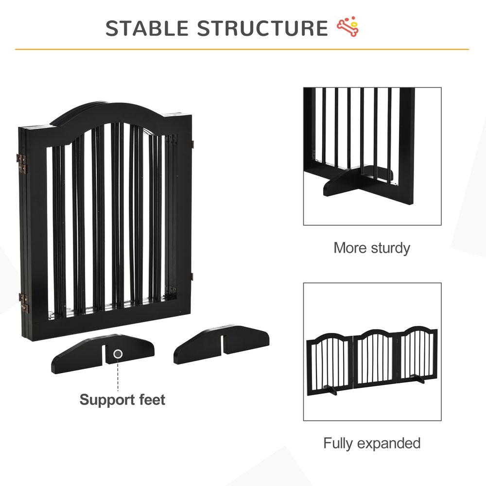 PawHut Freestanding Pet Gate Safety Barrier 3 Pannel w/ Support Feet Black