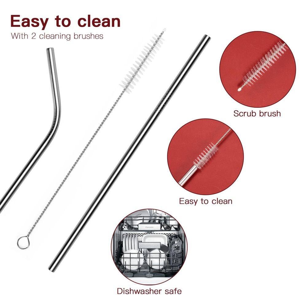 Reusable 8pc Stainless Steel Straws with 2 Cleaning Brushes