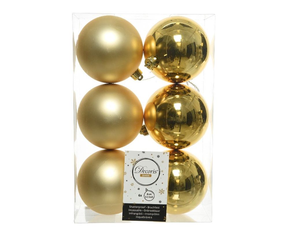 Shatterproof Light Gold Bauble 8cm Pack of 6 - Christmas