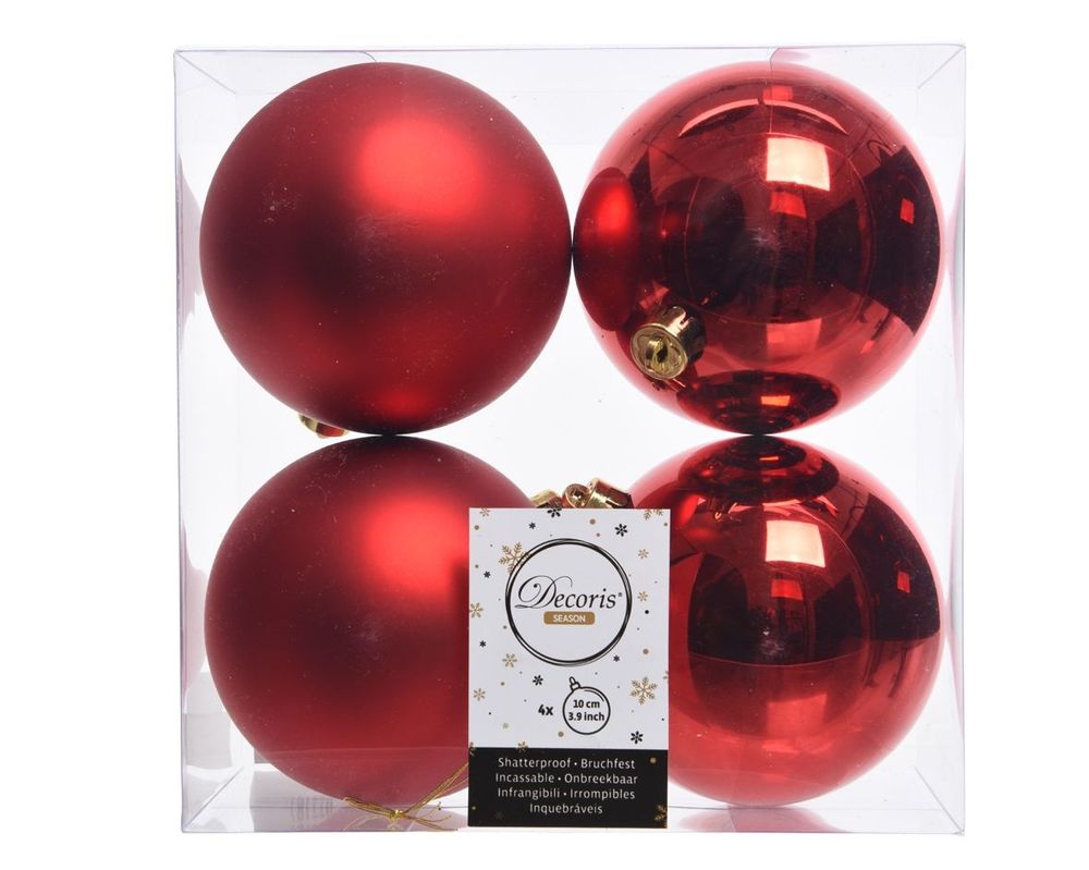 Shatterproof Christmas Red Bauble 10cm Pack of 4 - Christmas