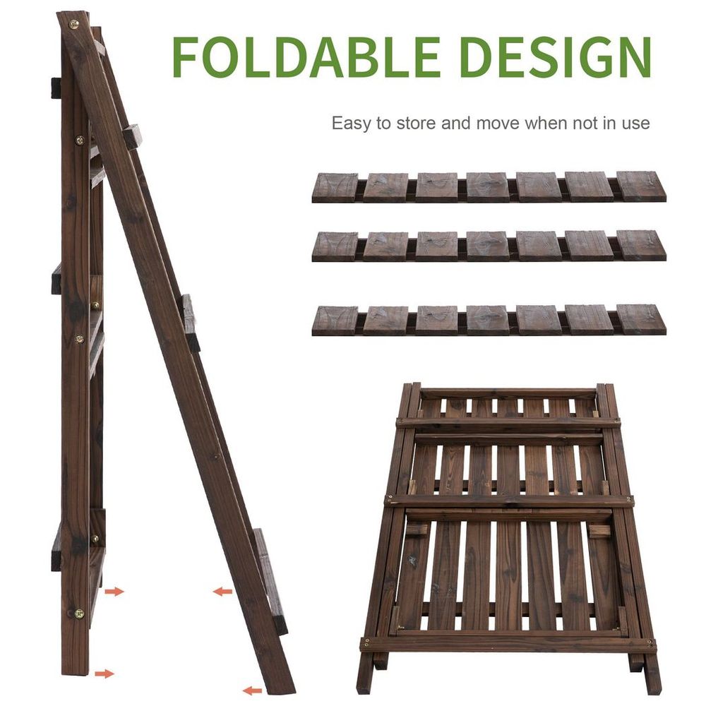 Foldable Wooden Plant Shelf: 3-Tier Stand for Indoor/Outdoor Flower Pots