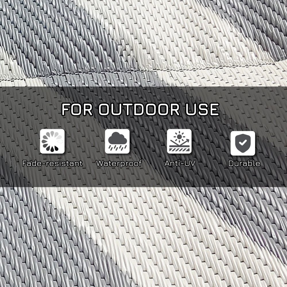 Outsunny Reversible Waterproof Outdoor Rug with Carry Bag, 182 x 274cm, Grey