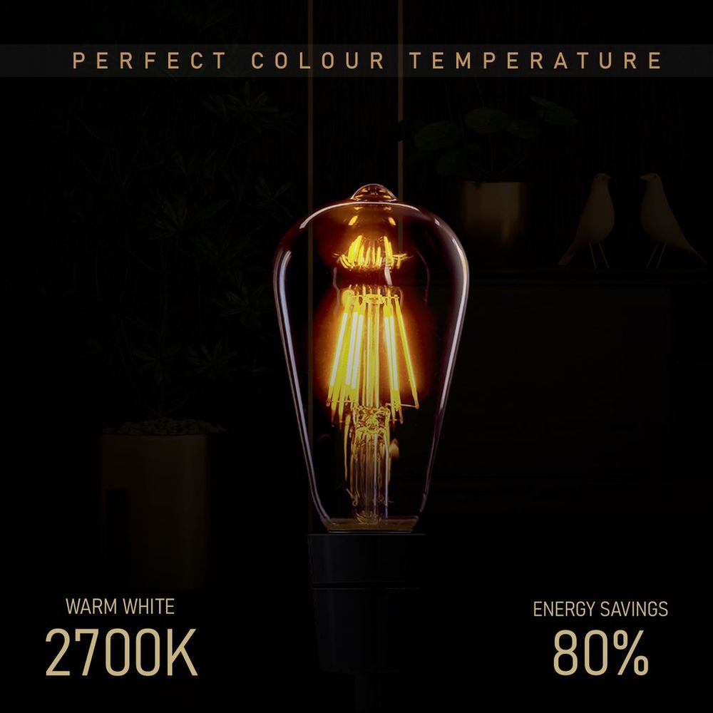 E27 LED Edison Dimmable Vintage Amber Glass Light Bulb - 2 Pack, Warm White 2700K - Professional Quality