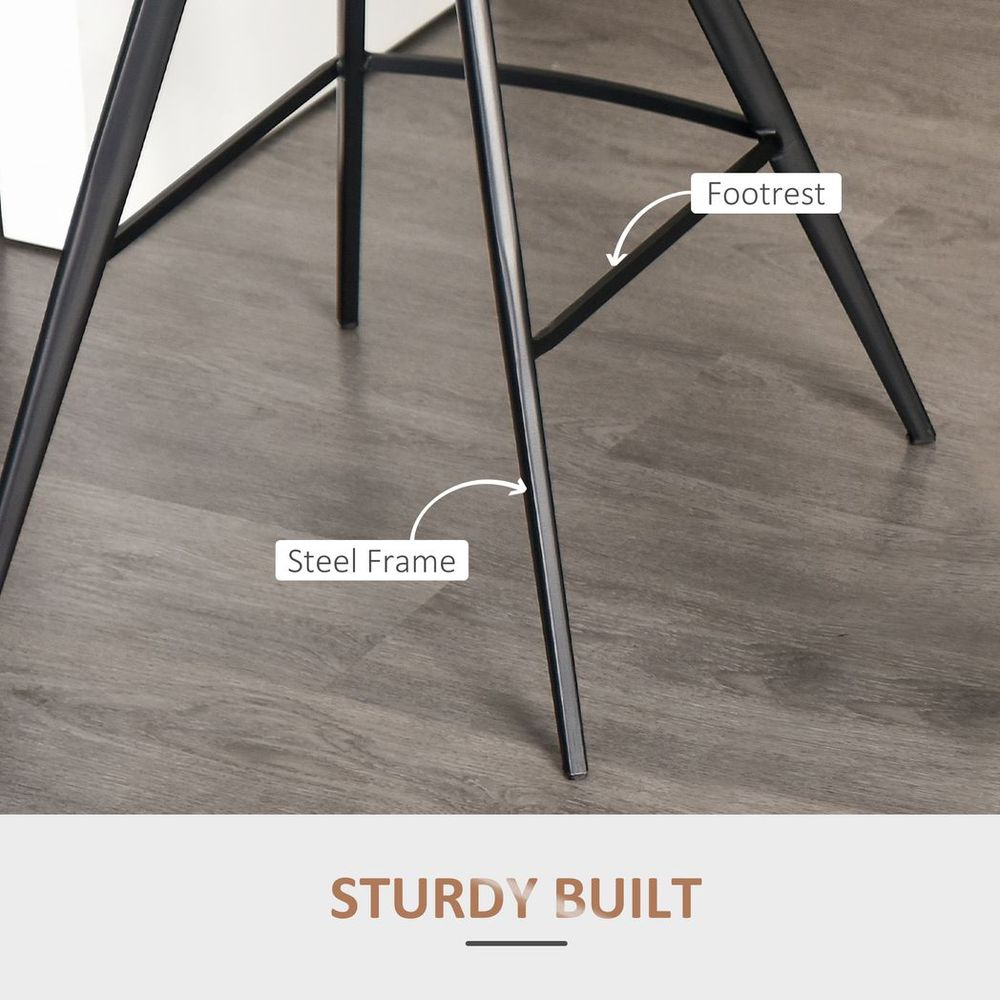 HOMCOM Set Of 2 Bar Stools Microfiber Cloth Tub Seats Padded Steel Brown