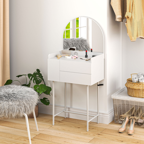 HOMCOM Makeup Vanity Table with Mirror Drawers Modern Dressing Table White