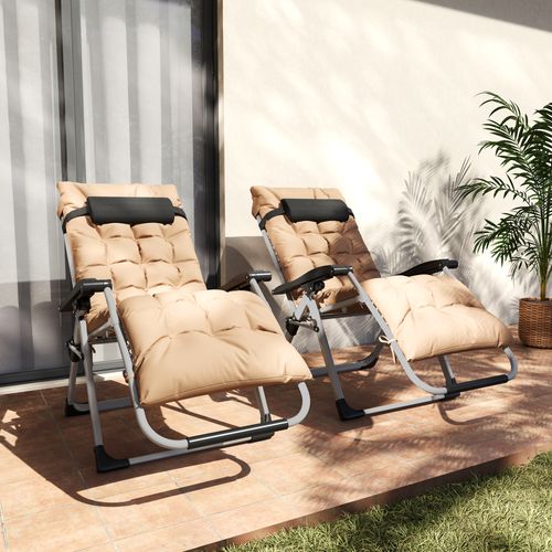 Outsunny 2 PCS Reclining Zero Gravity Chair Folding Lounger Cushion Khaki