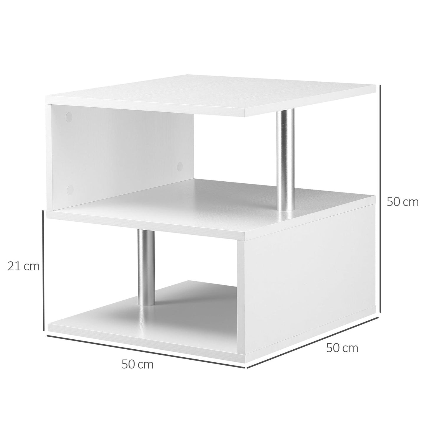 Coffee End Table S shape 2 Tier Storage Shelves Organizer Versatile Home office furniture White