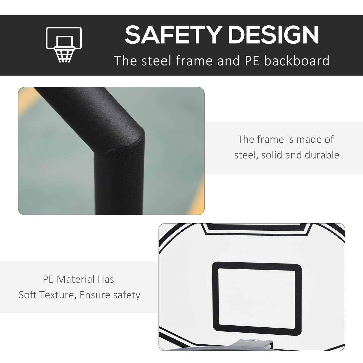 Steel Frame Freestanding Basketball Hoop Height Adjustable Basketball Stand Black