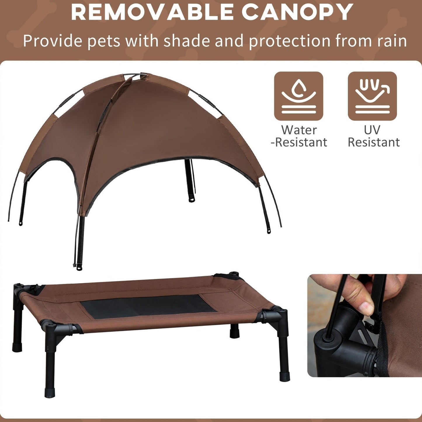 PawHut Raised Dog Bed Waterproof Elevated Pet Cot with Breathable Mesh UV Protection Canopy Coffee