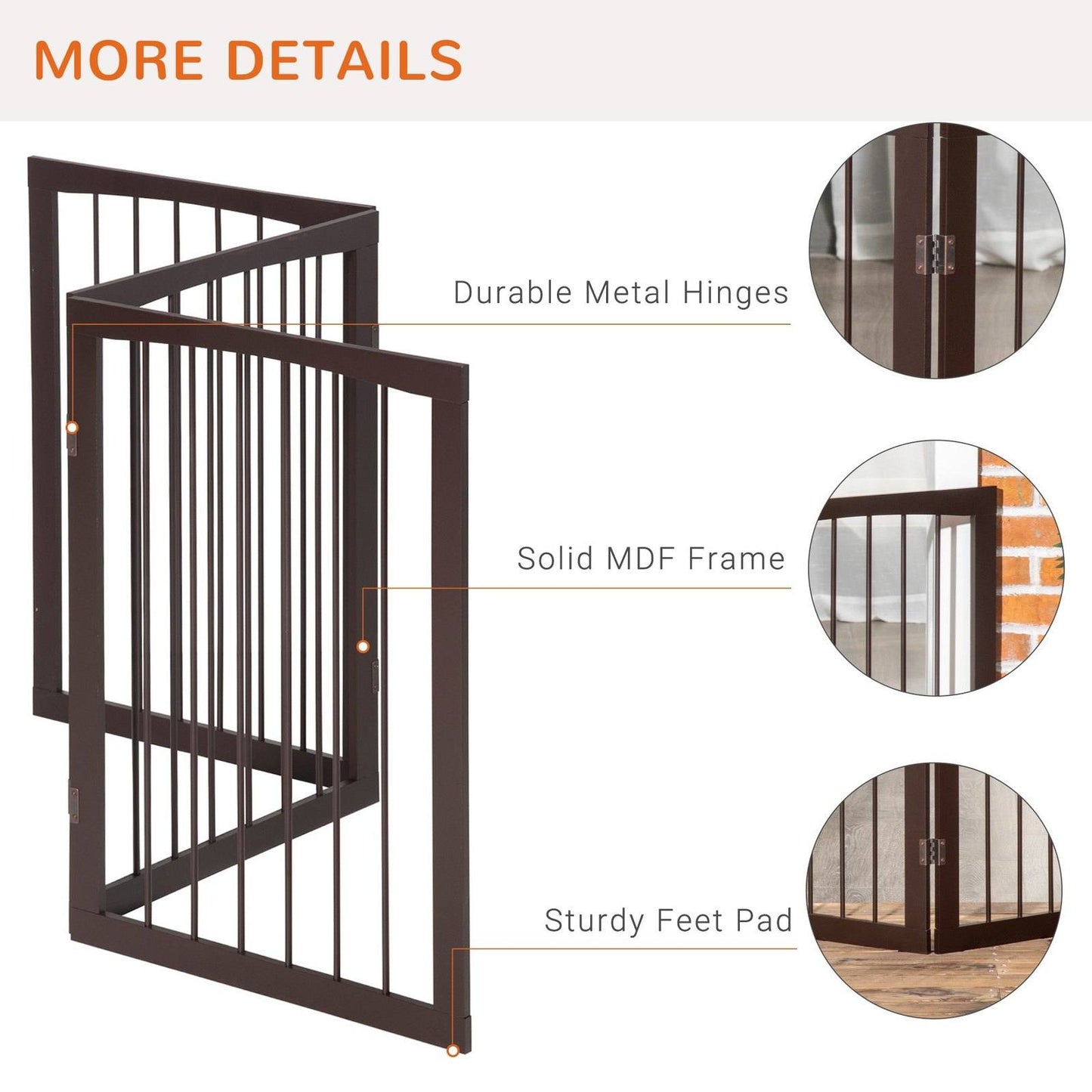 PawHut Pet Gate 160L×1.2D×76H cm Free Standing Folding Pet/Child Safety Fence-Dark Brown