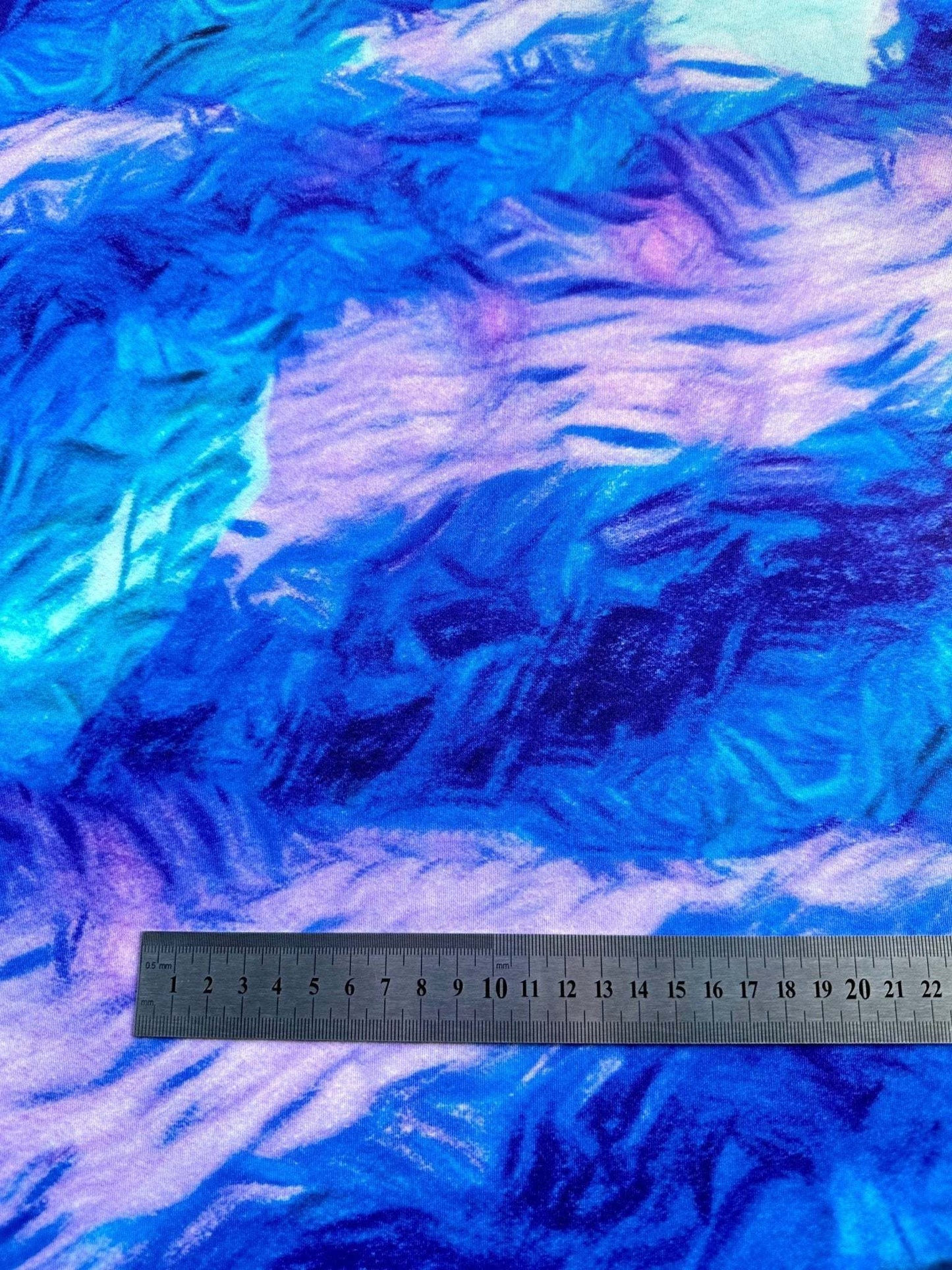 Abstract Blue and Purple Tie Dye Pattern Fabric – Available in Satin, Crepe, Spandex & Chiffon | By Metre