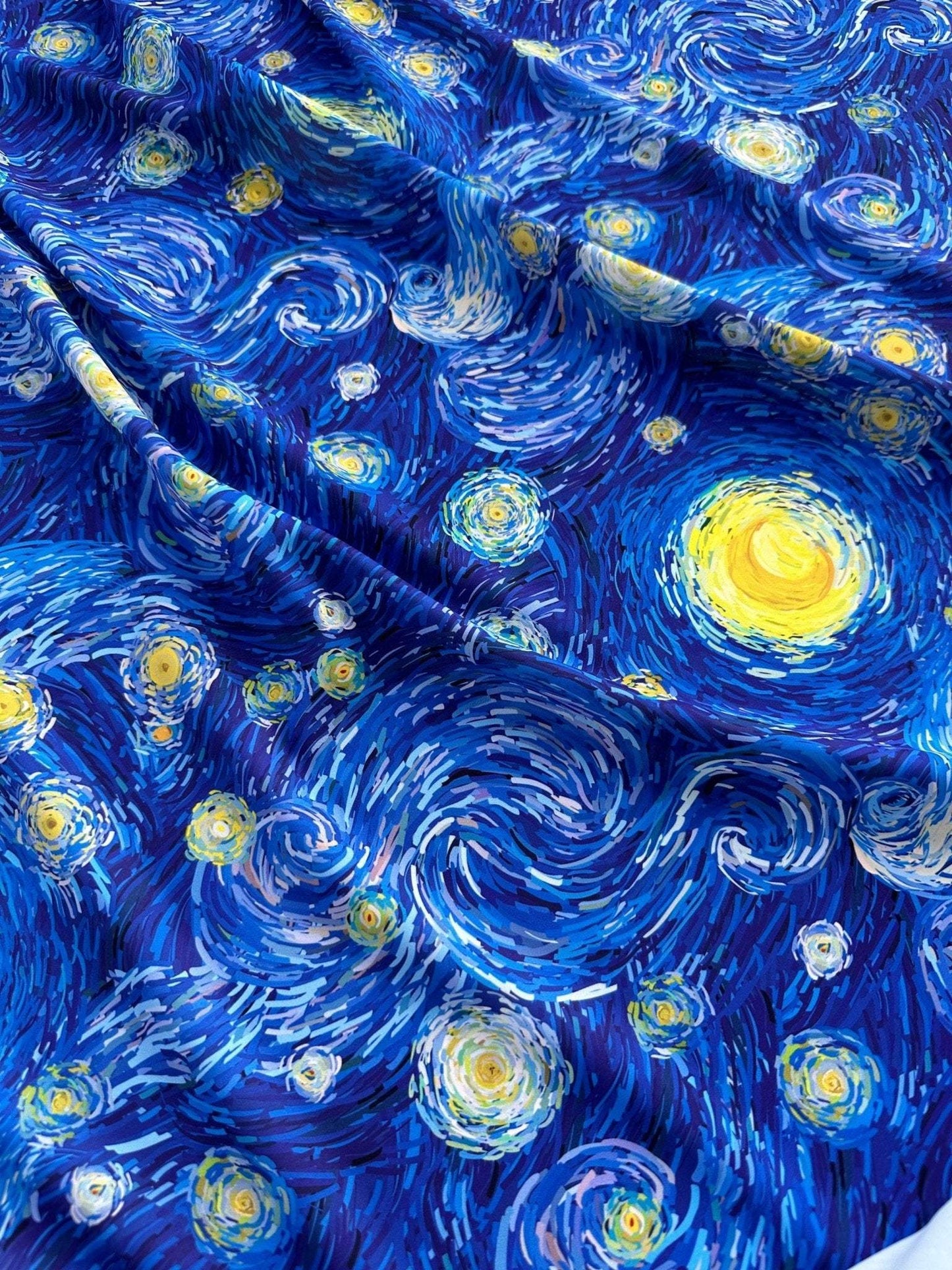 Van Gogh Inspired Fabric – Available in Satin, Crepe, Spandex & Chiffon | By Metre