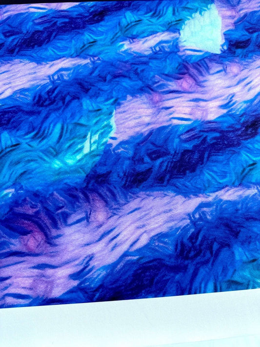 Abstract Blue and Purple Tie Dye Pattern Fabric – Available in Satin, Crepe, Spandex & Chiffon | By Metre