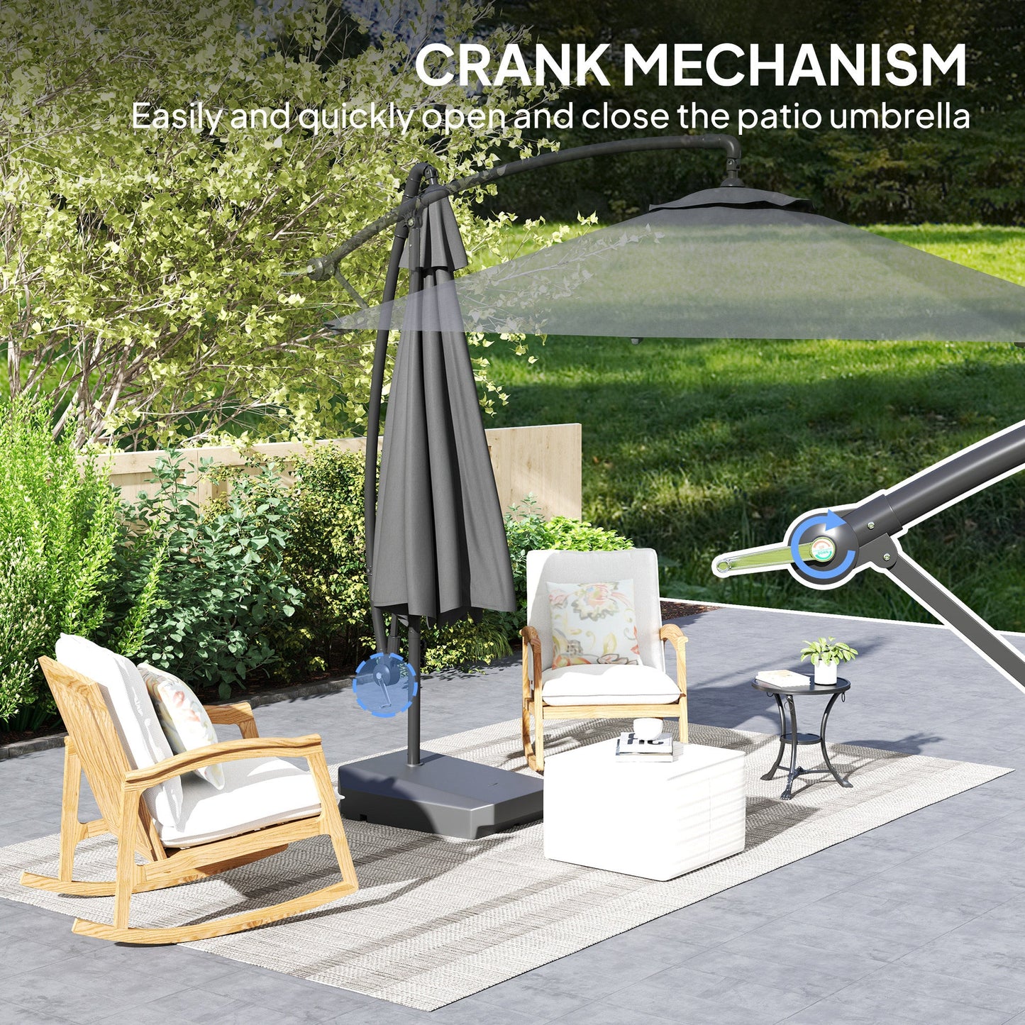 Outsunny Garden Cantilever Parasol with Cover Weighted Base Wind Strap Grey