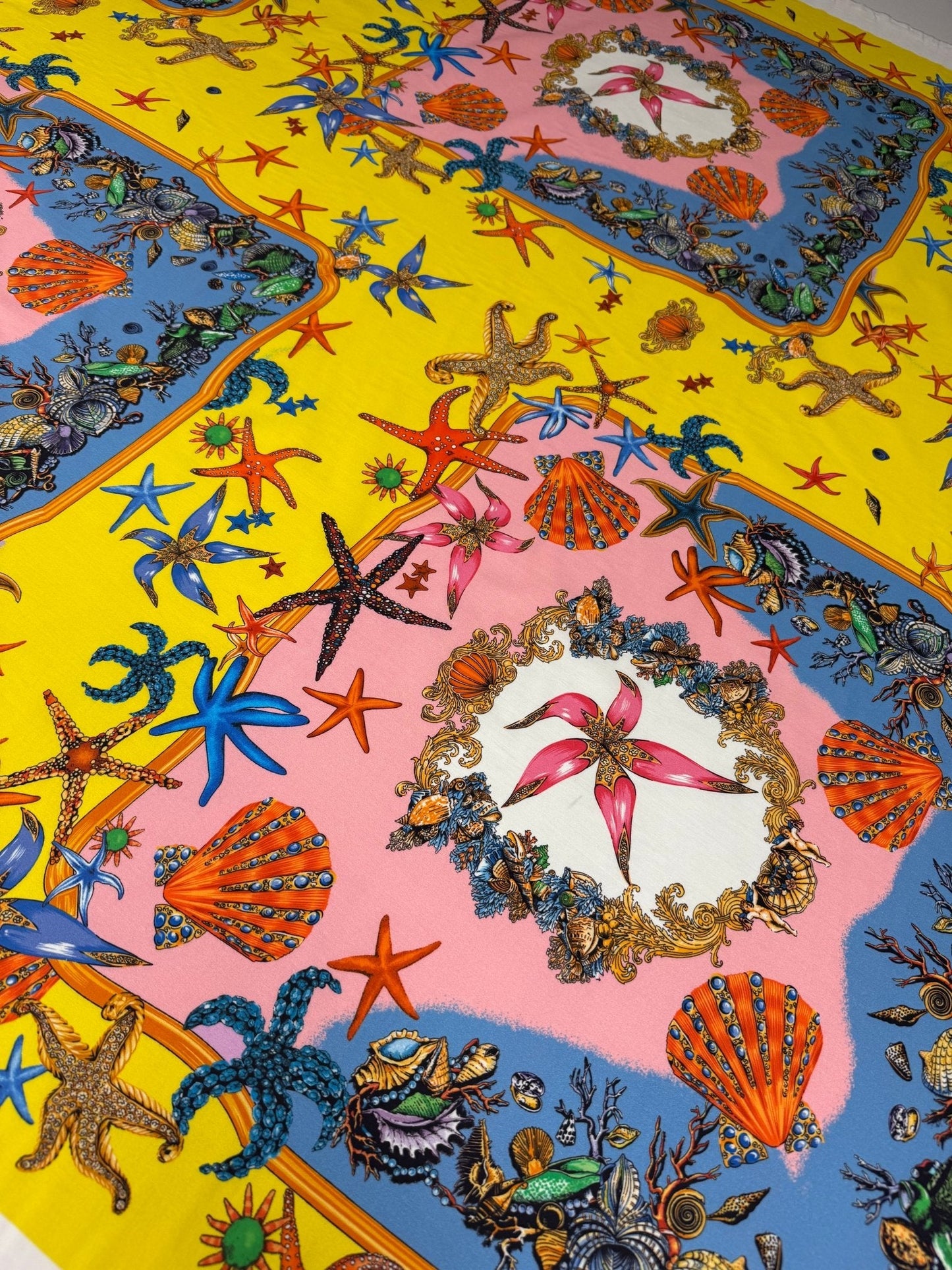 Vibrant Starfish & Seashells Organic Cotton Poplin Fabric by the Metre