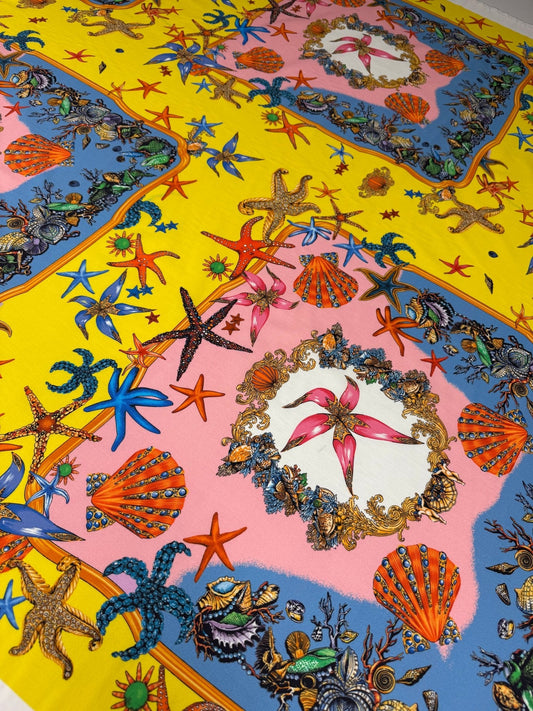 Vibrant Starfish & Seashells Organic Cotton Poplin Fabric by the Metre