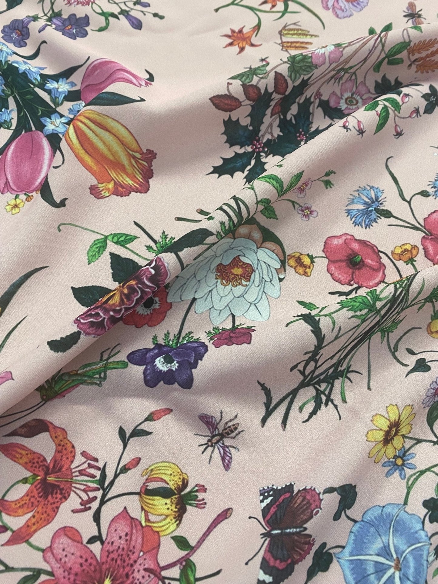 Vintage Botanical Floral Print Fabric on Cream Background