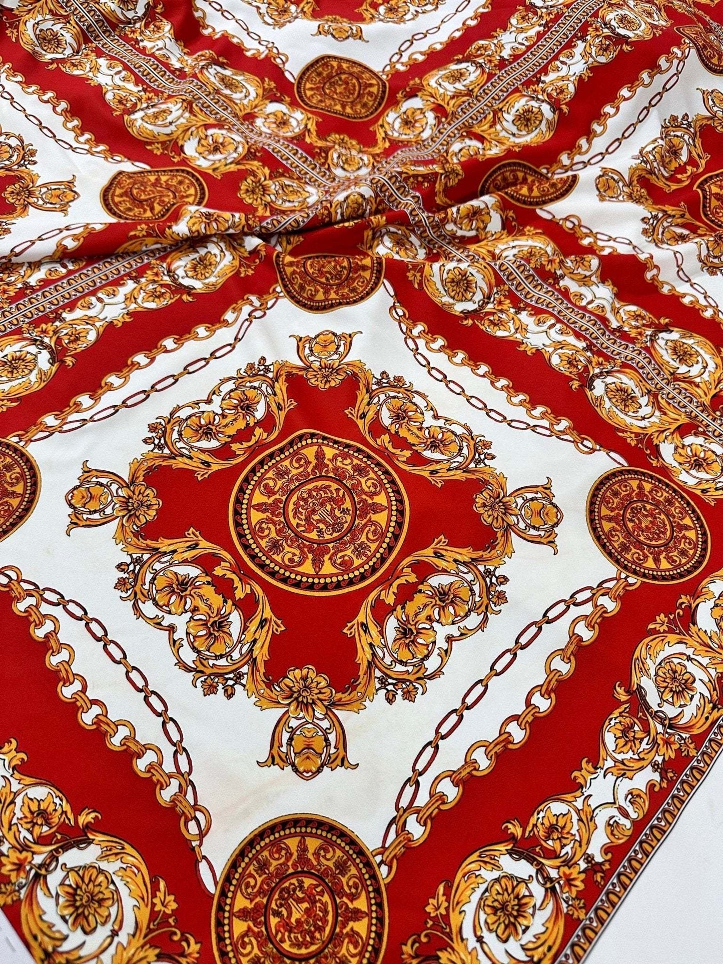 Vintage Baroque Pattern Fabric – Available in Satin, Crepe, Spandex & Chiffon | By Metre