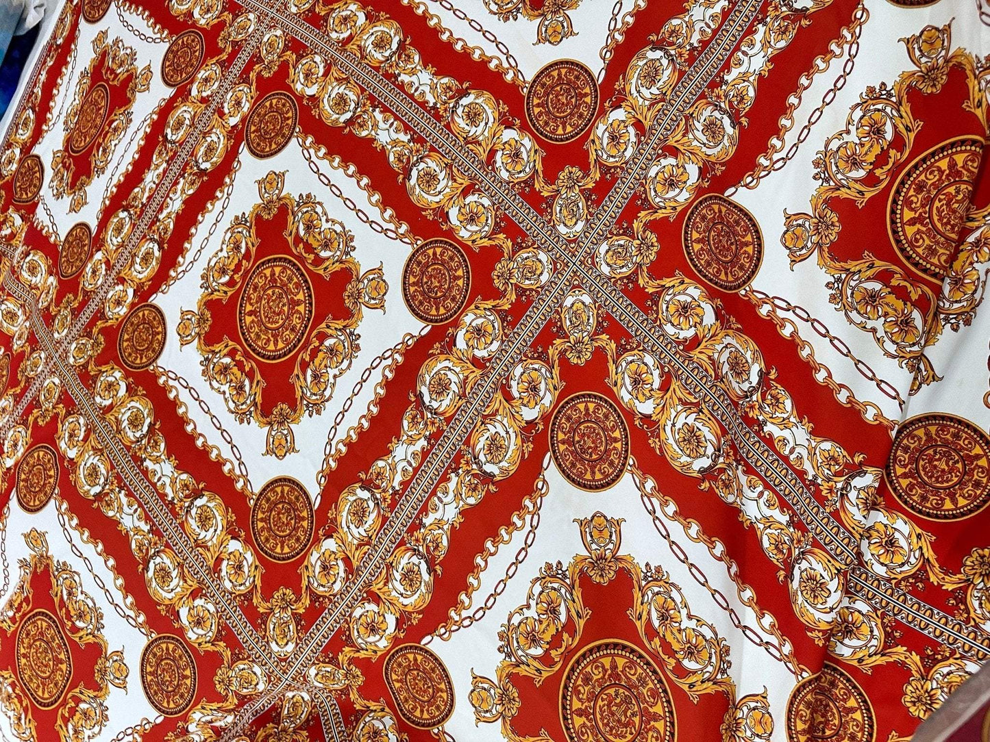 Vintage Baroque Pattern Fabric – Available in Satin, Crepe, Spandex & Chiffon | By Metre