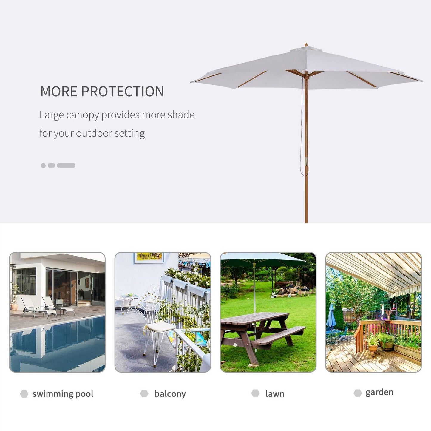 3M Fir Wooden Parasol Garden Umbrellas 8 Ribs Bamboo Sun Shade Patio Outdoor Umbrella Canopy