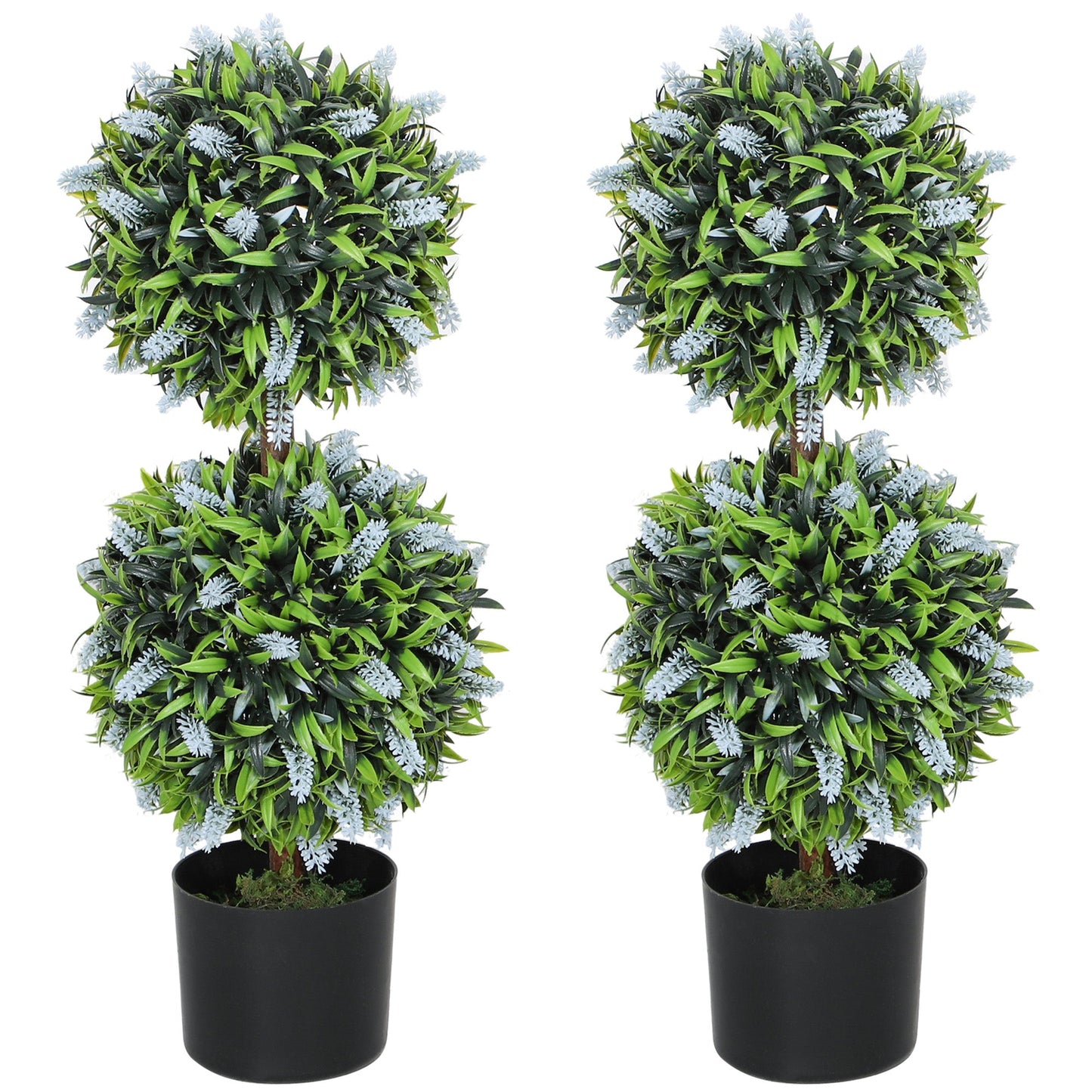 HOMCOM Set of 2 Potted Artificial Plants with Lavender Flowers