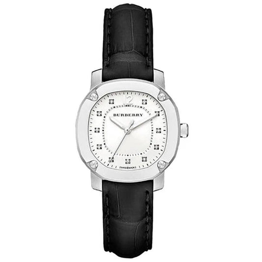 Burberry The Britain Diamonds White Dial Black Leather Strap Watch for Women - BBY1806