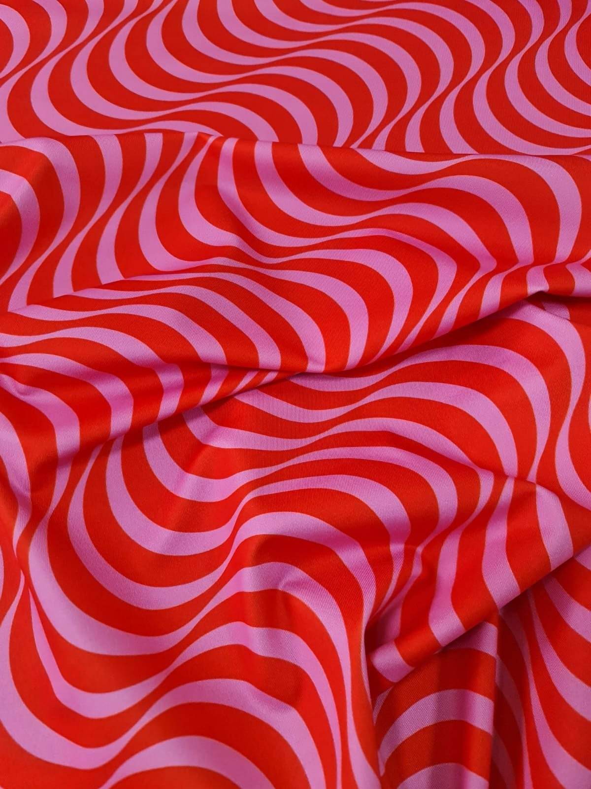 Red Pink Striped Wave Pattern Fabric – Custom Printed Fabric, Choose Material by Metre
