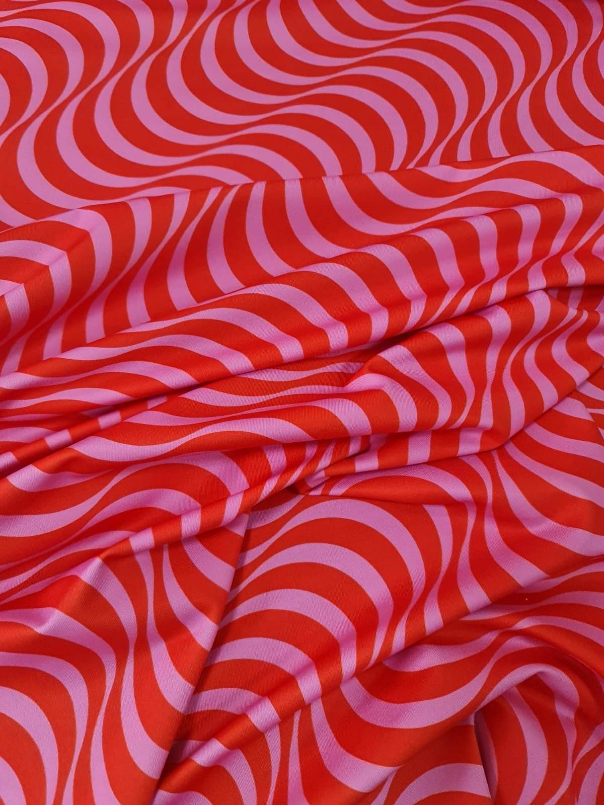 Red Pink Striped Wave Pattern Fabric – Custom Printed Fabric, Choose Material by Metre