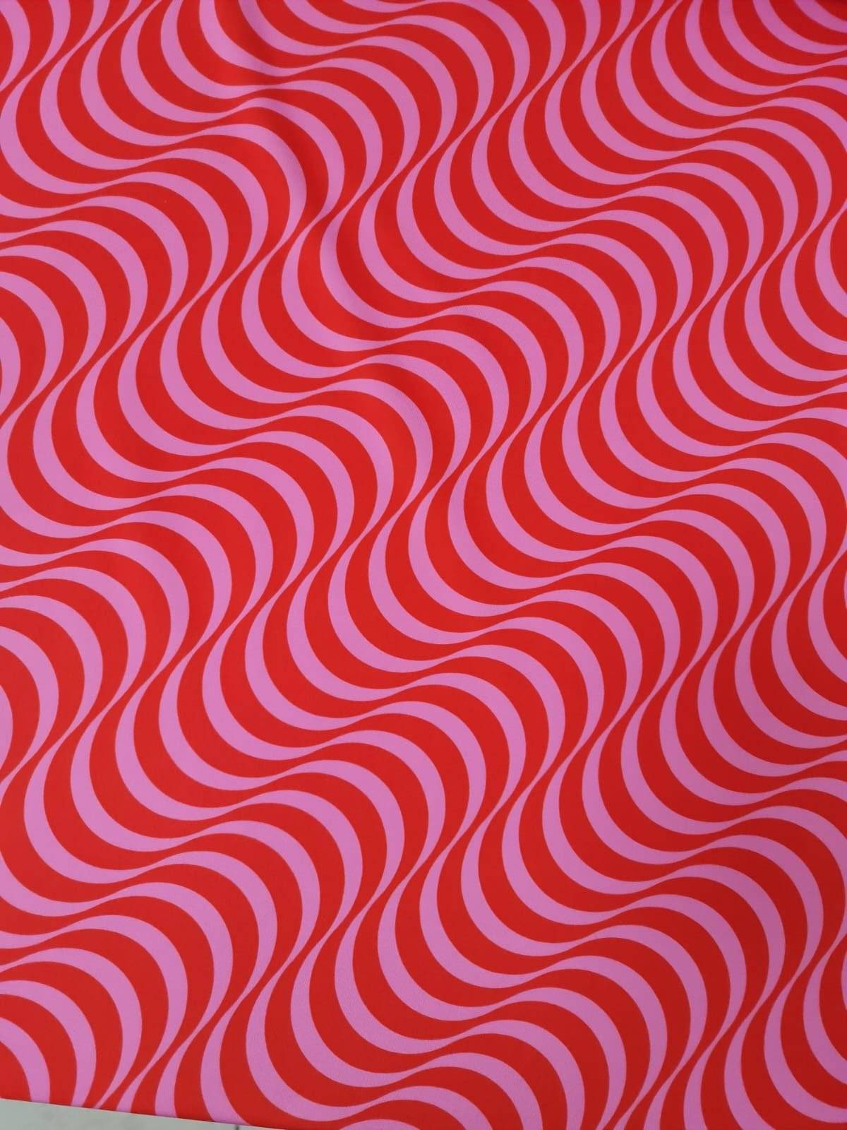 Red Pink Striped Wave Pattern Fabric – Custom Printed Fabric, Choose Material by Metre