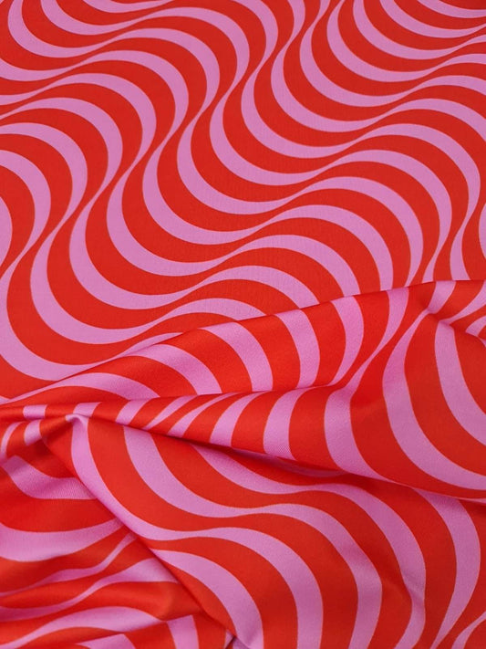 Red Pink Striped Wave Pattern Fabric – Custom Printed Fabric, Choose Material by Metre