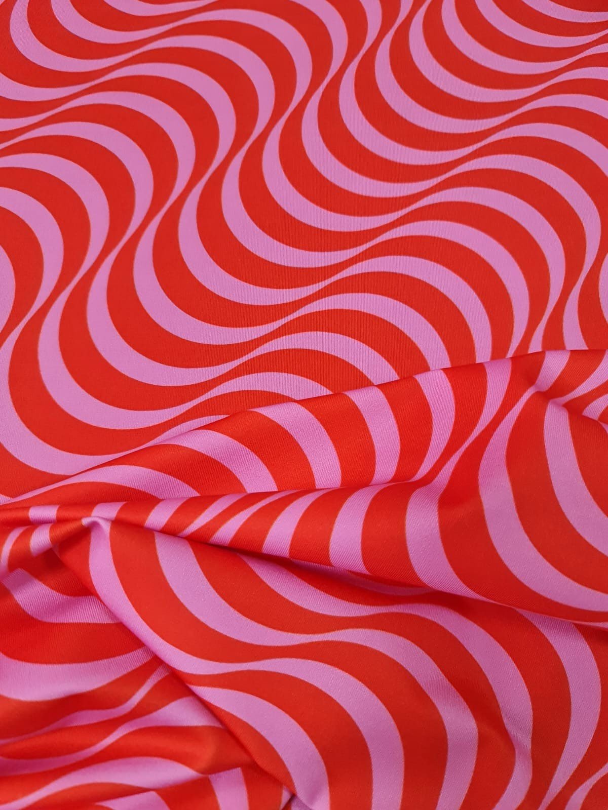 Red Pink Striped Wave Pattern Fabric – Custom Printed Fabric, Choose Material by Metre
