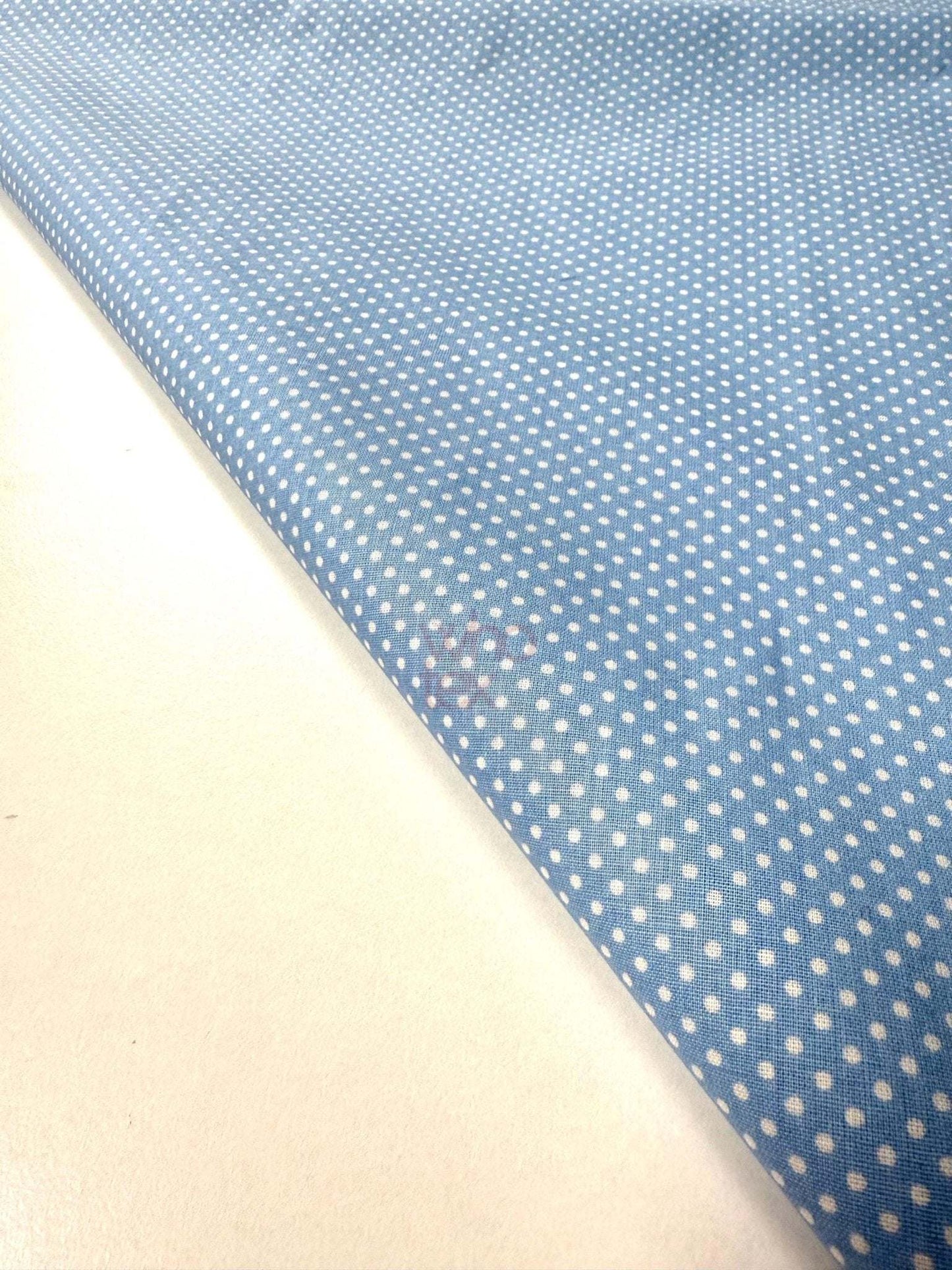 White Blue Polka Dot Poplin Fabric