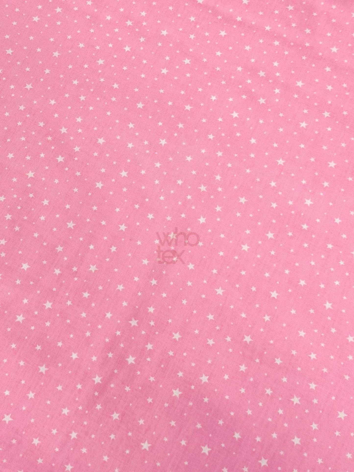 White Stars Pink Poplin Fabric, Full Cotton Fabric By The Yard
