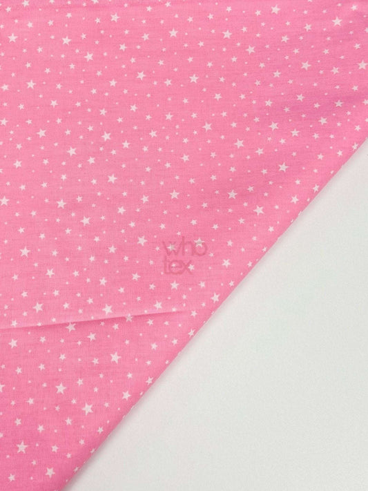 White Stars Pink Poplin Fabric, Full Cotton Fabric By The Yard