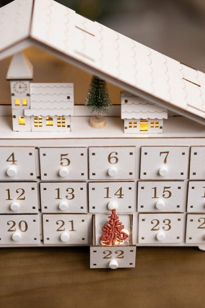 White Wooden Advent Calendar (With Roof)