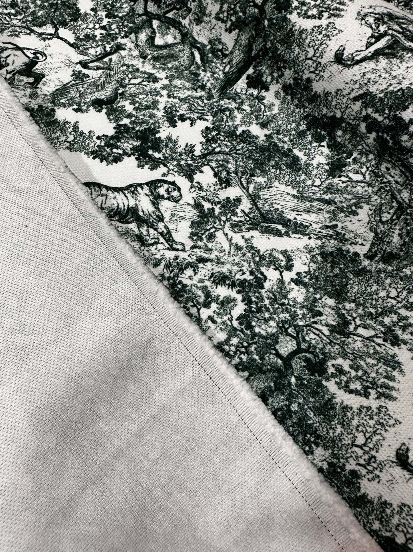 Green Wild Forest Animal Print Fabric – Custom Printed Fabric on Satin, Crepe, Spandex or Chiffon