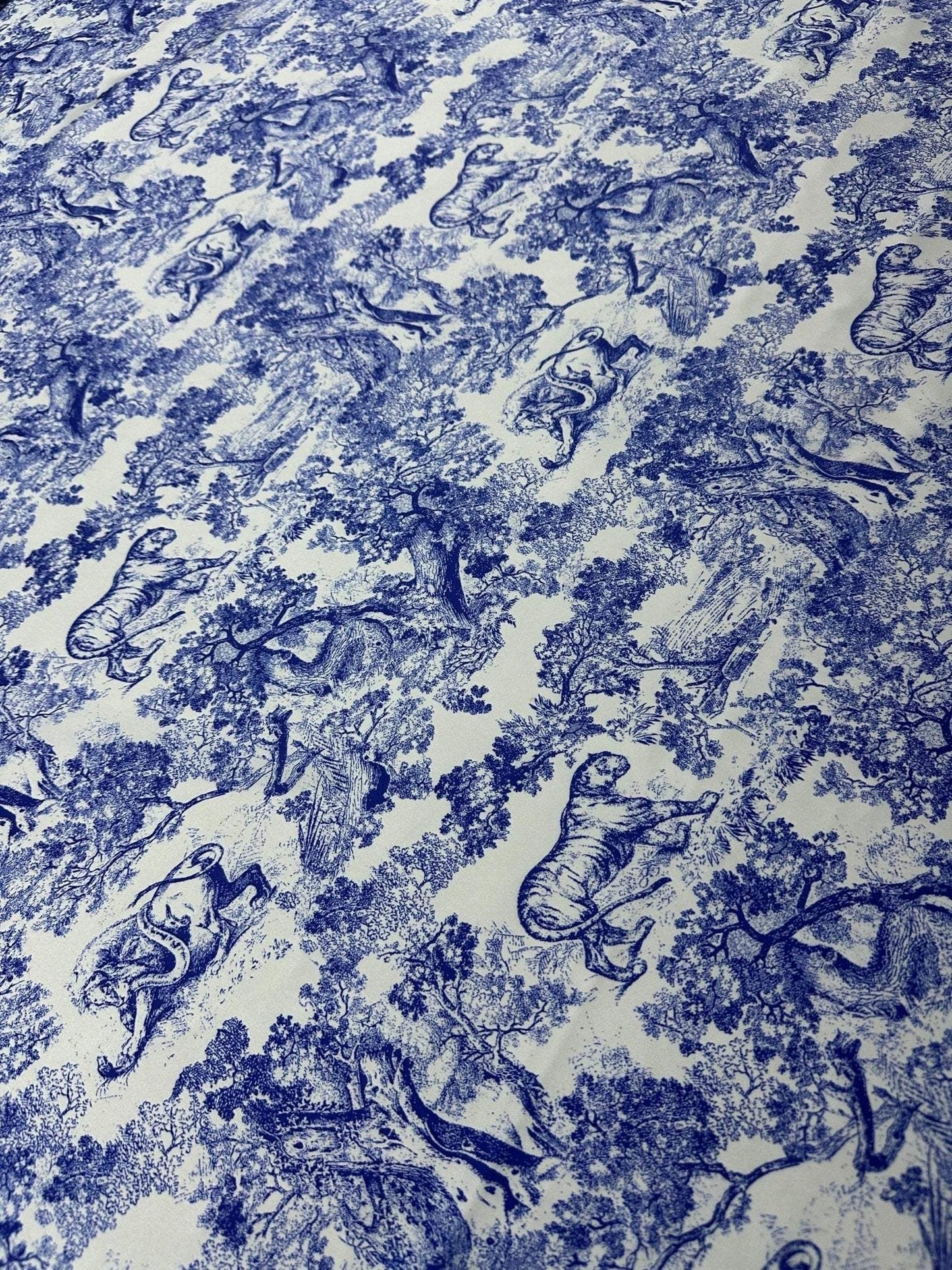 Blue Wild Forest Pattern Fabric – Custom Printed Fabric, Choose Material by Metre