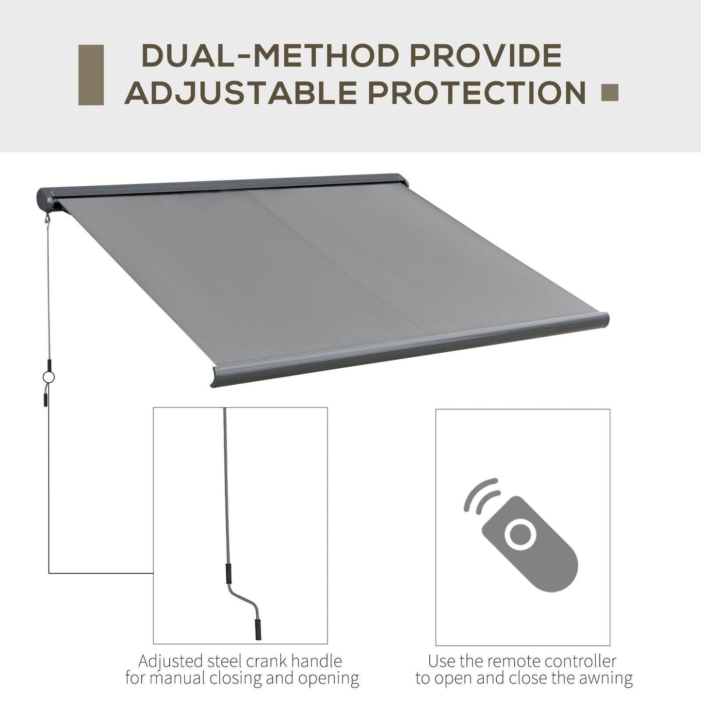 Cassette Electric Manual Awning Door Window Retractable Canopy w/ R/C & LED 350W x 0-300D cm