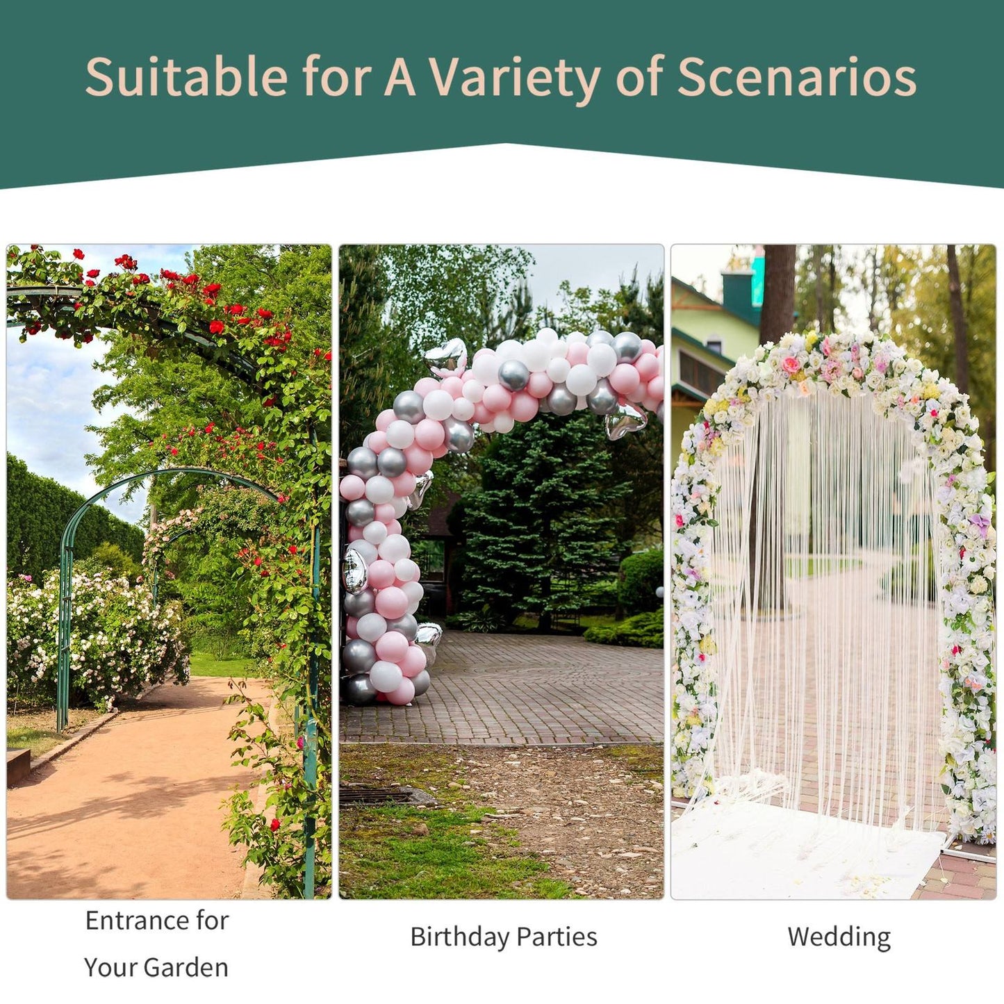 Metal Decorative Garden Rose Arch Arbour Trellis for Climbing Plants Support Archway Wedding Gate 120L x 30W x 226H cm