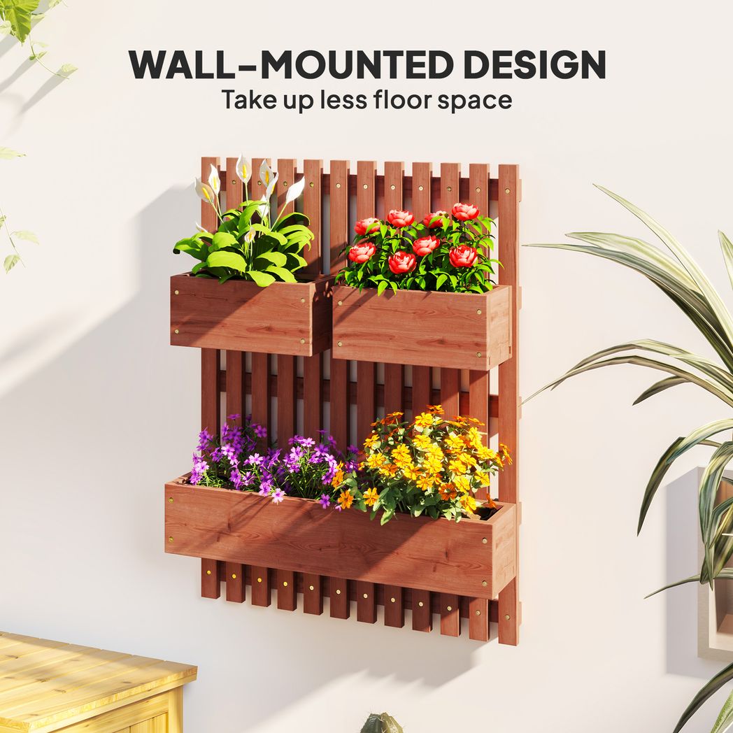 Outsunny Wooden Garden Planters with Trellis Wall-mounted Raised Garden Bed