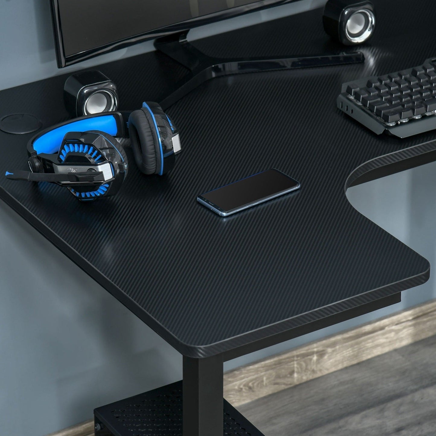 L-Shaped Corner Desk Wood Large PC Gaming Desk 145 x 81 x 76cm Black