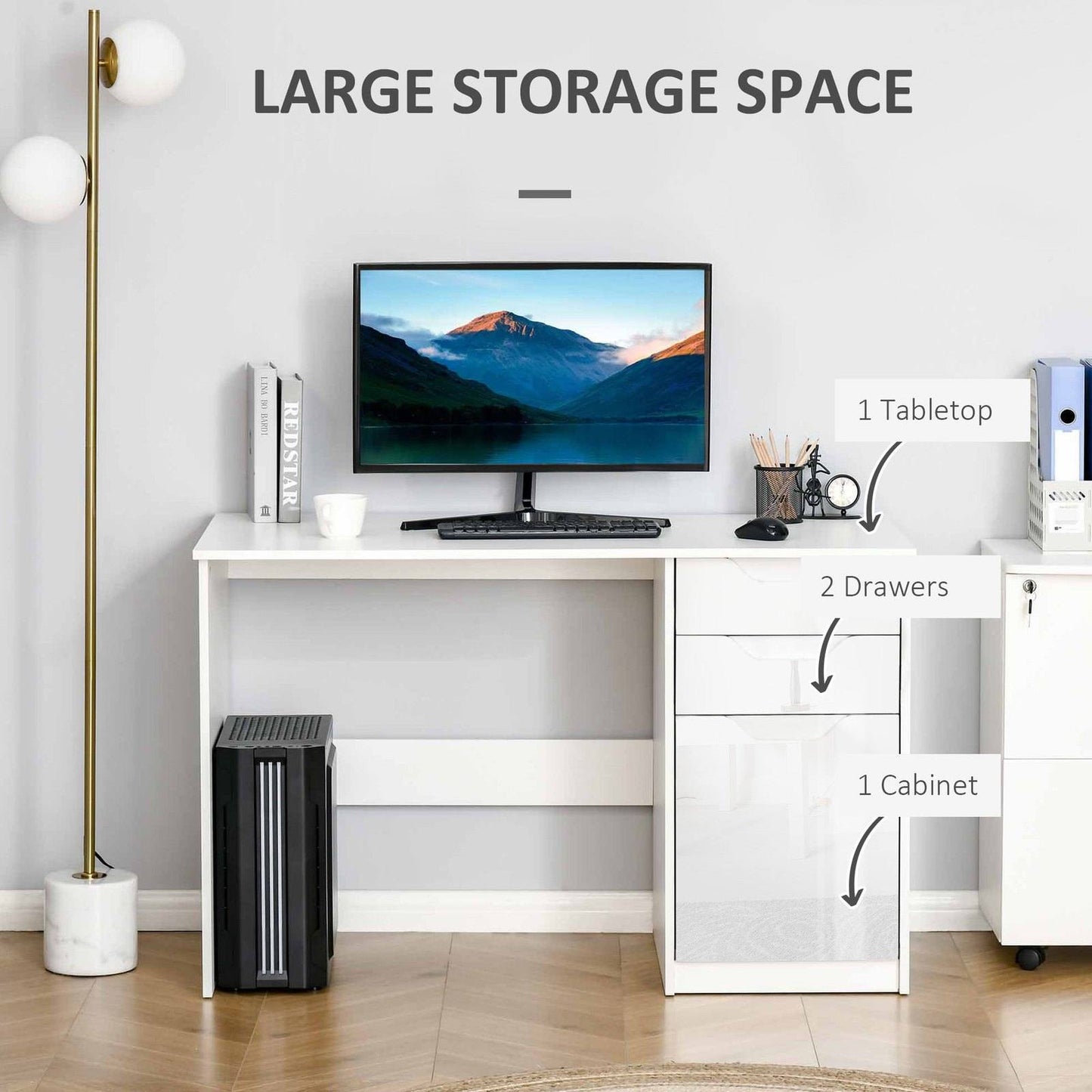 High Gloss Computer Desk with Drawers