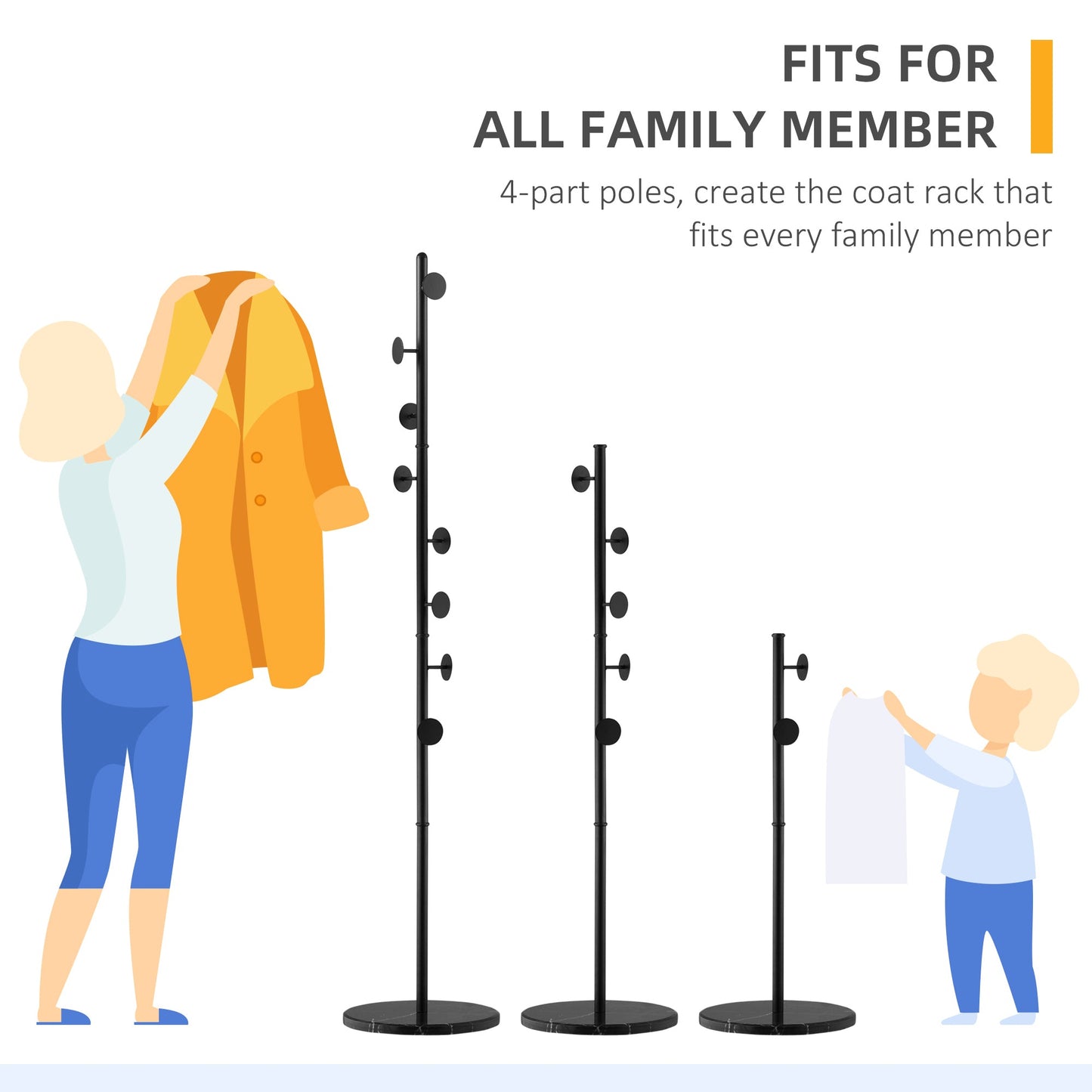 Slimline Metal Coat Stand With Round Hooks - Black
