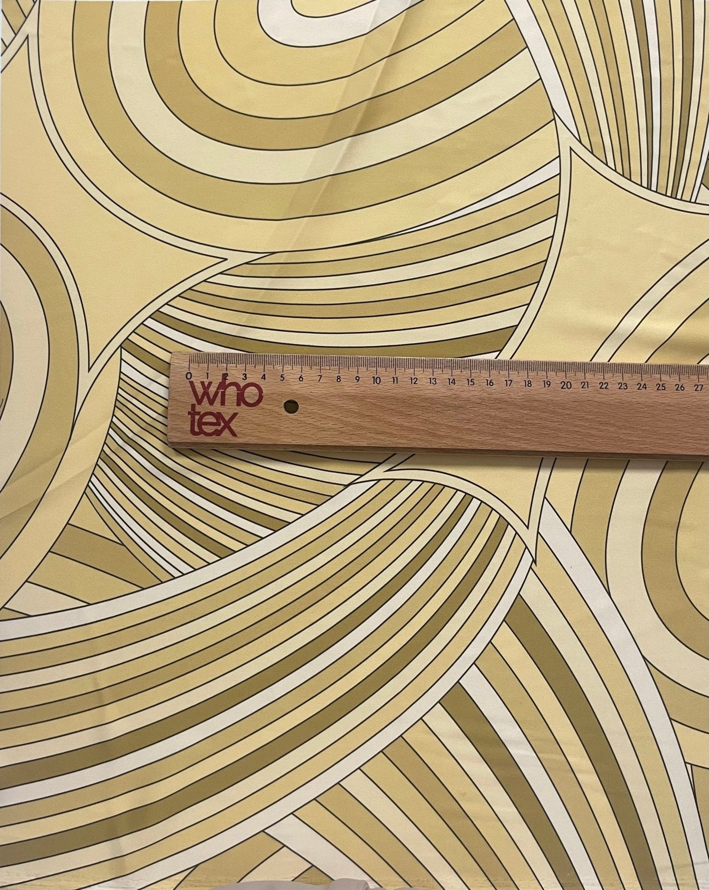 Yellow Retro Swirl Fabric – Geometric Abstract Print by the Metre