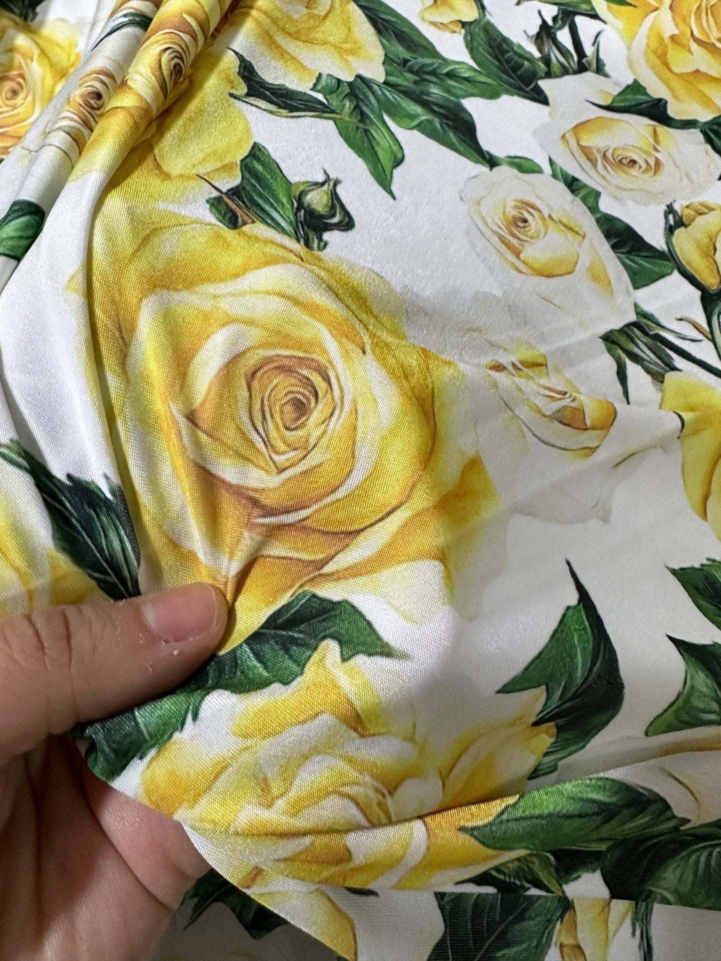 Yellow Floral Rose Pattern Fabric – Multiple Fabric Options, Sold by Metre
