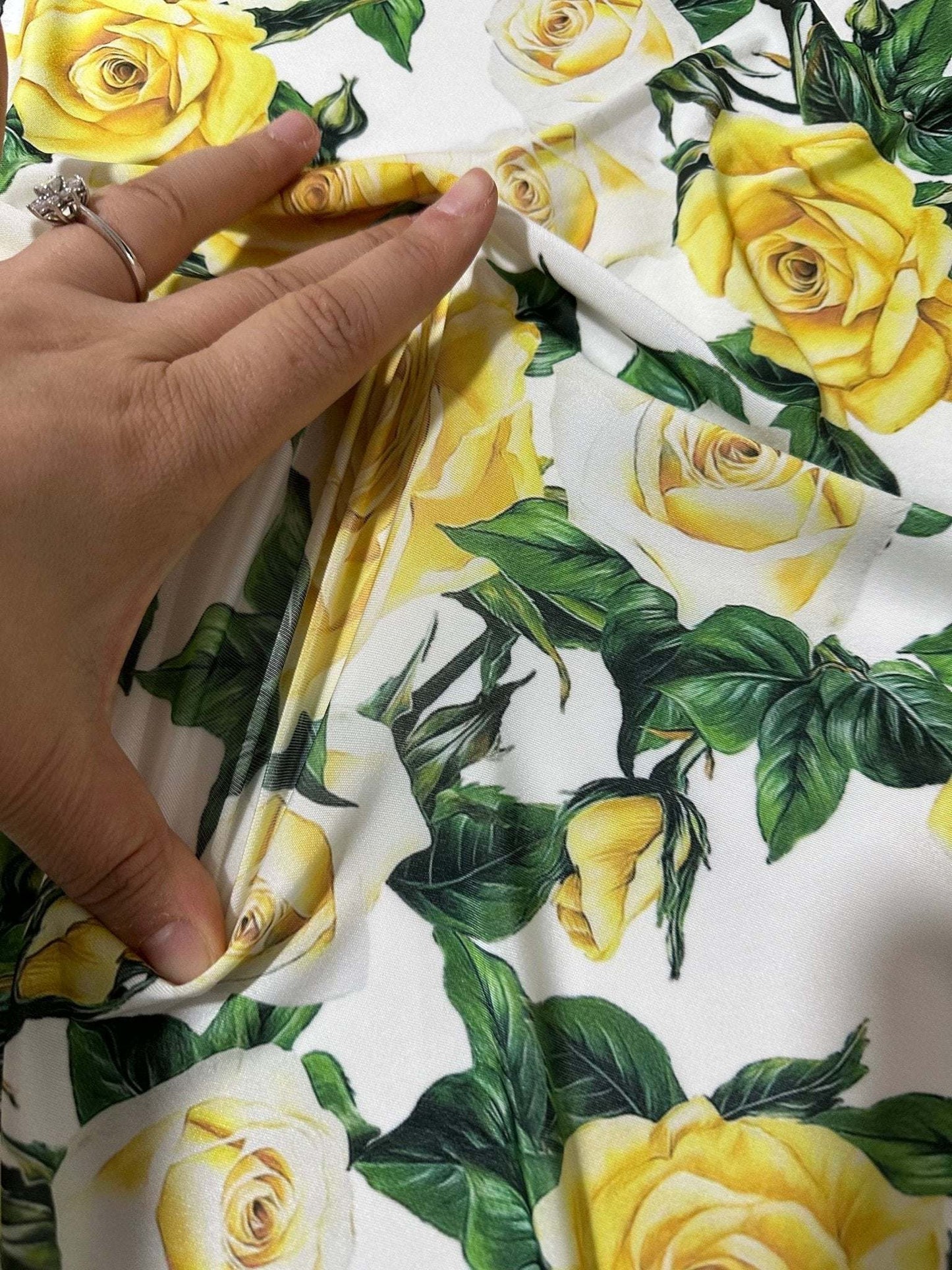 Yellow Floral Rose Pattern Fabric – Multiple Fabric Options, Sold by Metre