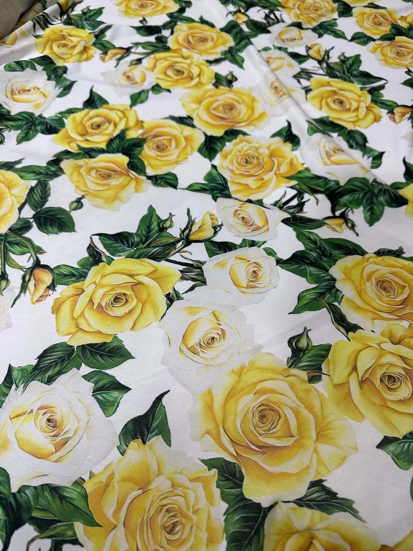 Yellow Floral Rose Pattern Fabric – Multiple Fabric Options, Sold by Metre