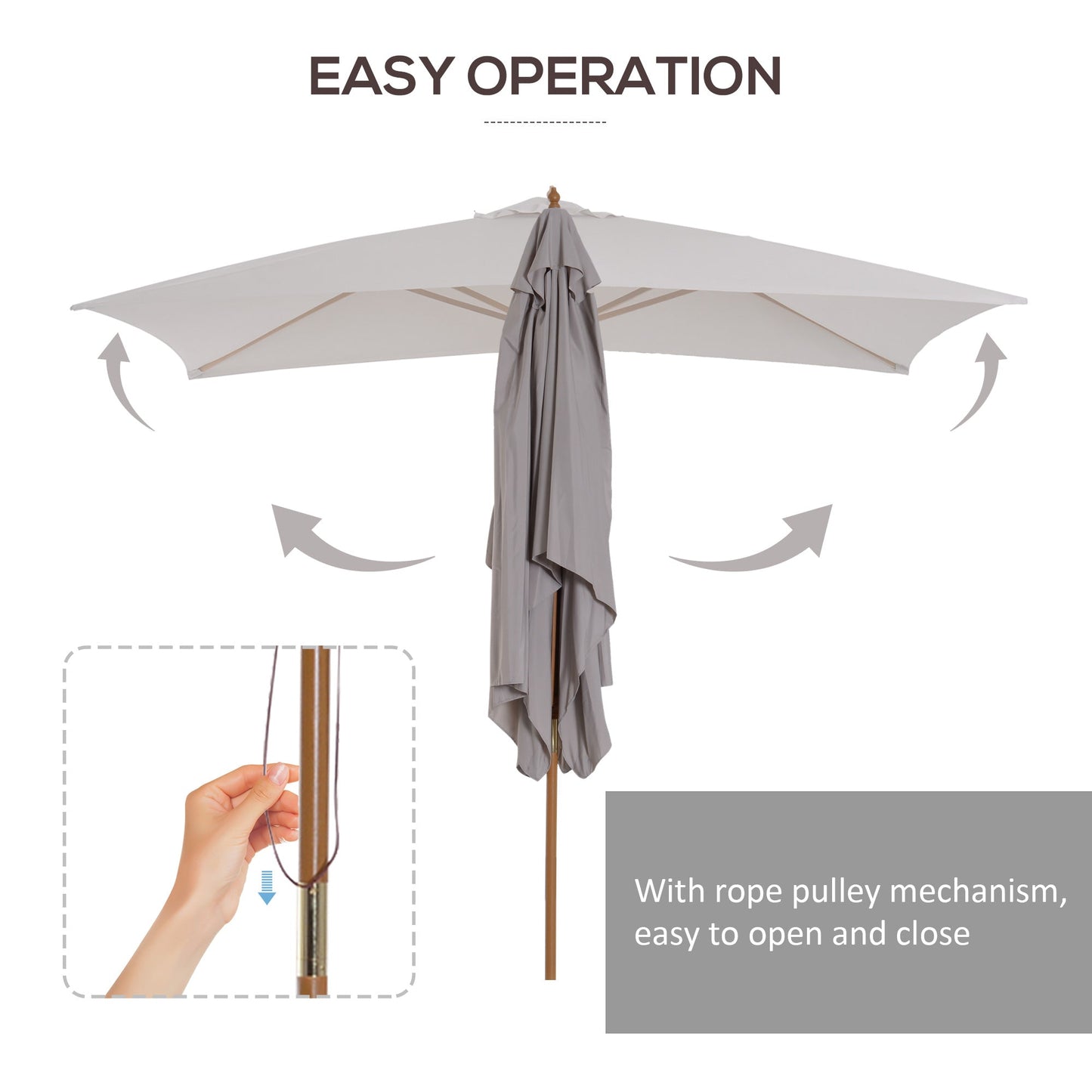 2 x 3m Wooden Garden Parasol Umbrella Outdoor Sun Shade Canopy