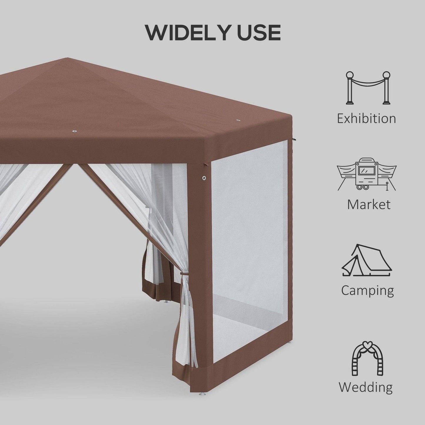 Hexagonal Garden Gazebo 3.4M Patio Party Outdoor Canopy Tent Sun Shelter with Mosquito Netting and Zipped Door