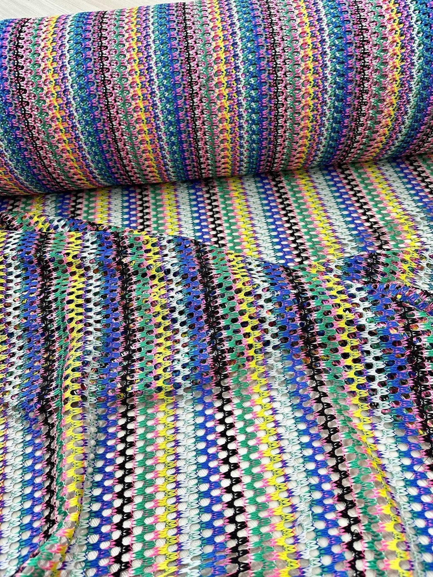 Multicolor Chevron Zigzag Knit Jersey Fabric